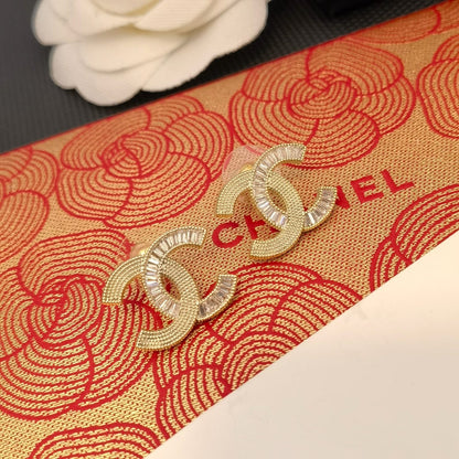 New Shiny Diamond Stitching Logo Earrings