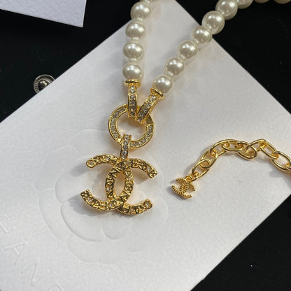 Logo Pendant Pearl Cookie Necklace
