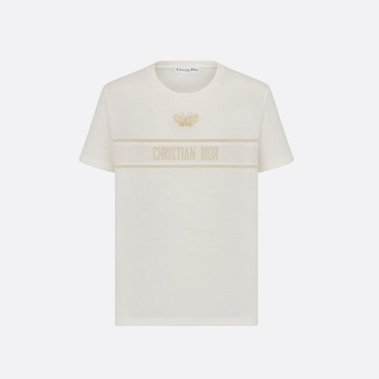 Gold Tone Logo Embroidered Butterfly T-Shirt