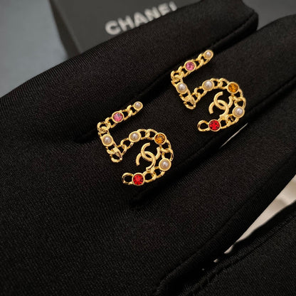 Lucky 5 Diamond Pearl Ear Studs