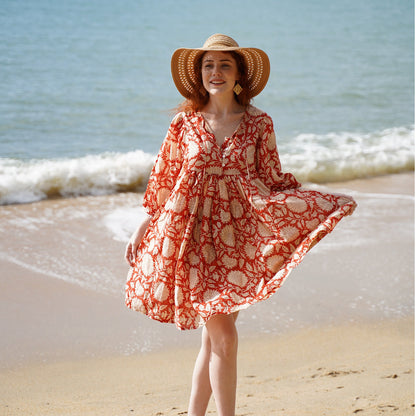 Hawa Short Dress- Rust Sunflower
