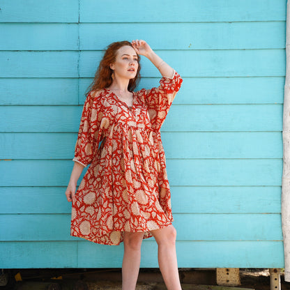 Hawa Short Dress- Rust Sunflower