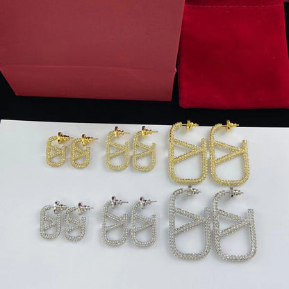 Full Diamond Metal Logo Earrings