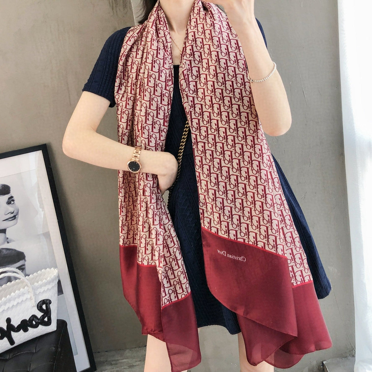 Double-Sided Vintage Pattern Silk Scarf