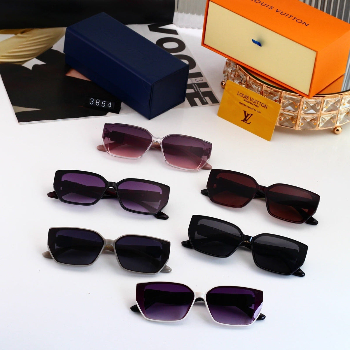 V-Logo Oversized Sunglasses with Monogram Temples (Model 3854)