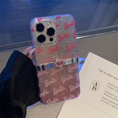 Gradient Glitter Bow Heart Diamond Case