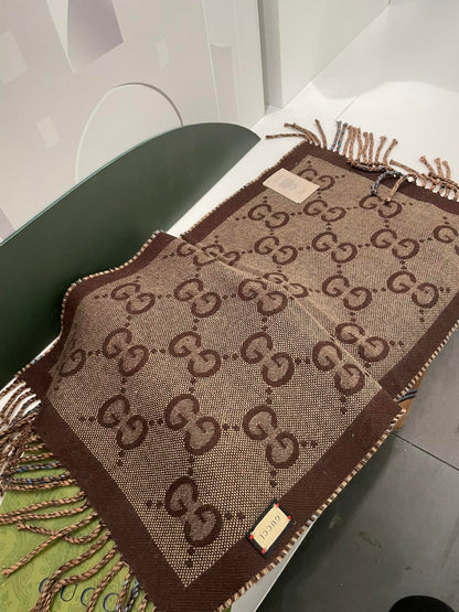Double-Sided Plaid G Pattern Tassel Scarf